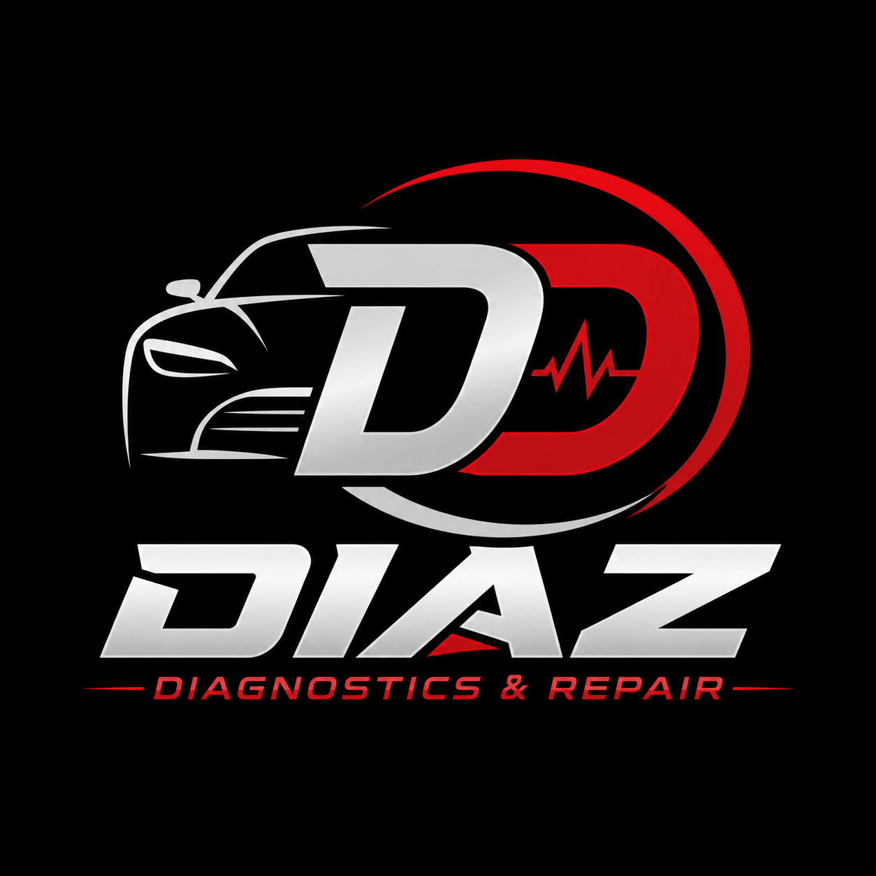 Diaz Diagnostics and Repair red and silver automotive logo